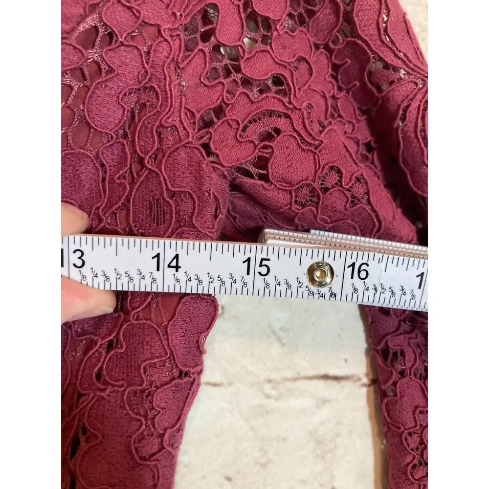 Bardot Lace Dress Womens XS Dark Mauve Midi‎ Bell Sleeve Romantic Off Shoulder - Picture 9 of 14